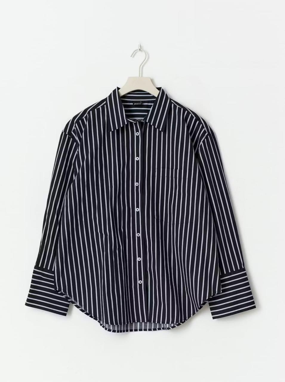 Camisa Mujer Negro Blanco Rayas Verticales